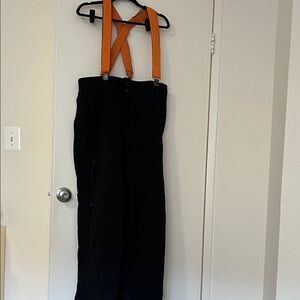 North Face Gore Tex Men's Black Hardshell Snow Pants with Orange Suspenders M-XL